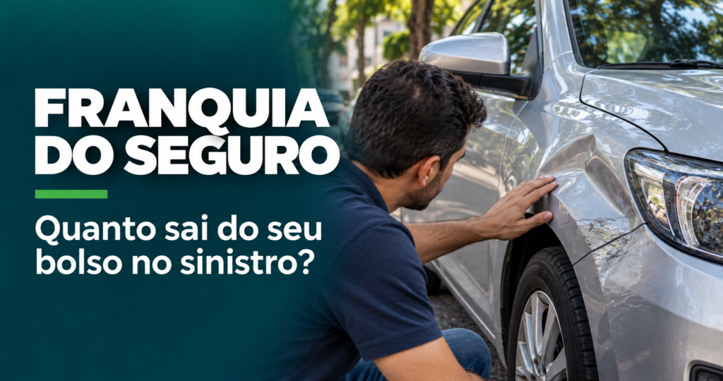 Franquia do seguro: quanto sai do seu bolso no sinistro? Motorista examina dano no carro.