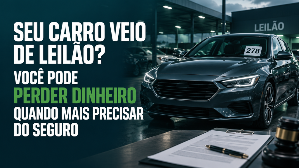 Carro de leilão e alerta sobre risco de perder dinheiro na indenização do seguro.
