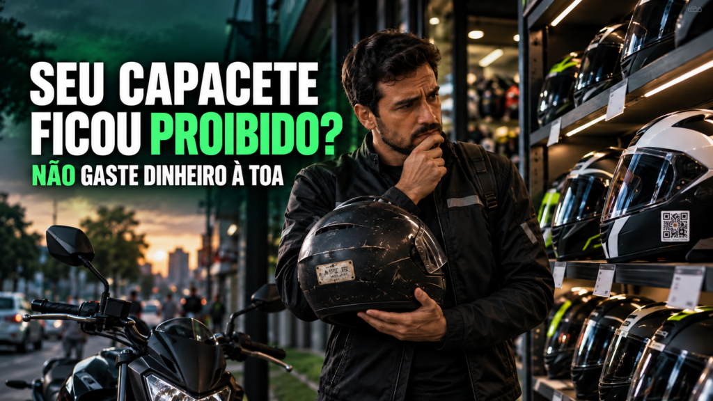 Motociclista preocupado com capacete e nova regra do selo do Inmetro