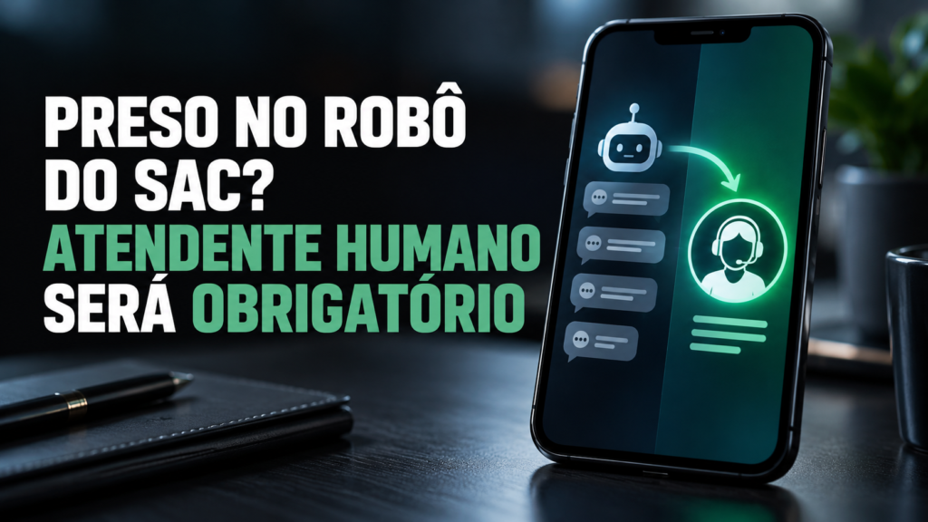 Capa ilustrativa sobre o atendimento humano no SAC, com destaque para as novas regras e limites de espera.